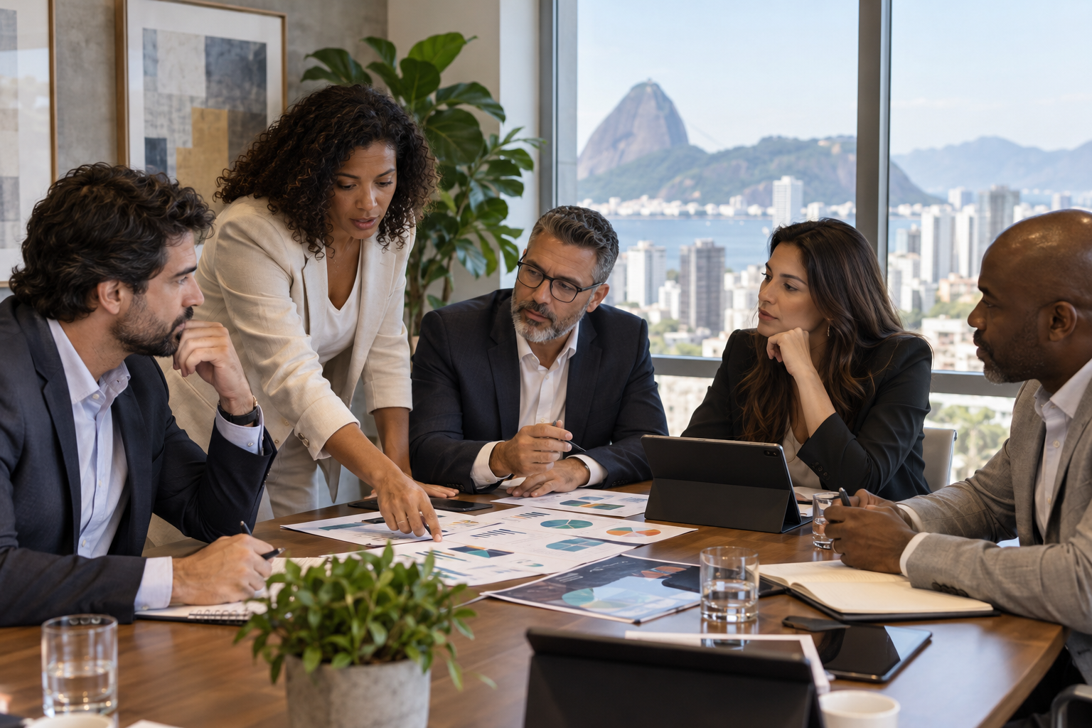 Executivos reunidos para definir a estratégia de uma campanha de incentivo